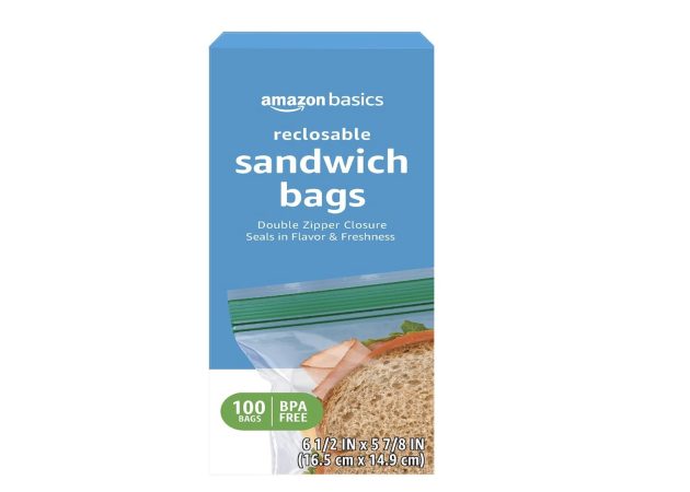 Amazon Basics Reclosable Sandwich Double Zipper Storage Bags, 100 Count